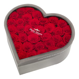 RED PRESERVED ROSES | LARGE HEART CLASSIC GREY BOX