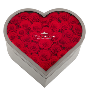 RED PRESERVED ROSES | LARGE HEART CLASSIC GREY BOX