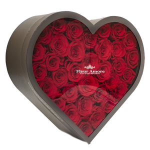 RED PRESERVED ROSES | LARGE HEART CLASSIC GREY BOX