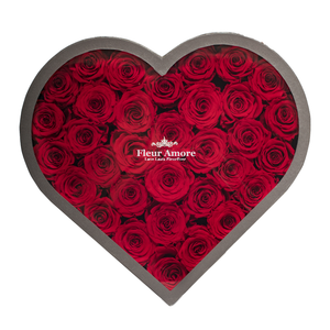 RED PRESERVED ROSES | LARGE HEART CLASSIC GREY BOX