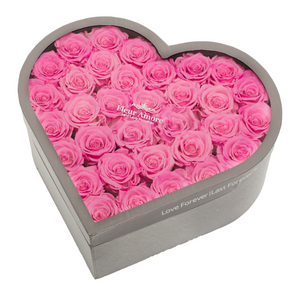 PINK PRESERVED ROSES | LARGE HEART CLASSIC GREY BOX