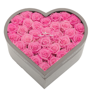 PINK PRESERVED ROSES | LARGE HEART CLASSIC GREY BOX