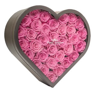 PINK PRESERVED ROSES | LARGE HEART CLASSIC GREY BOX