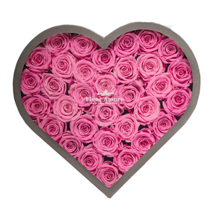 PINK PRESERVED ROSES | LARGE HEART CLASSIC GREY BOX