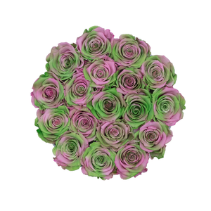 pink & Green Mix Preserved Roses | Medium Round White Huggy Rose Box