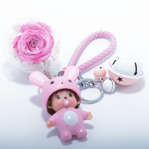 PINK PRESERVED ROSE | CARTOON CHARACTER KEYCHAIN