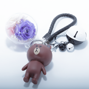 PURPLE PRESERVED ROSE | BROWN ROSE BEAR KEYCHAIN