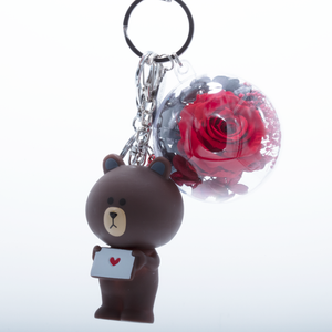 RED PRESERVED ROSE | BROWN ROSE BEAR KEYCHAIN