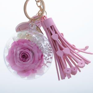 PINK PRESERVED ROSE | PINK BLUSH TASSEL KEYCHAIN