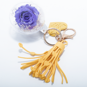 PURPLE PRESERVED ROSE | YELLOW BLUSH TASSEL KEYCHAIN