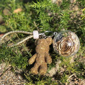 GOLD PRESERVED ROSE | GOLD CRYSTAL ROSE BEAR KEYCHAIN