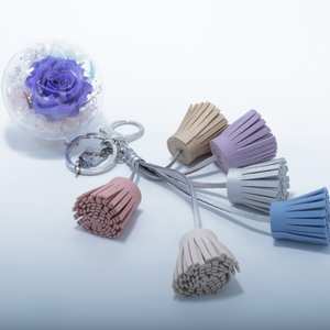 PURPLE PRESERVED ROSE | COLORFUL BLUSH TASSEL KEYCHAIN