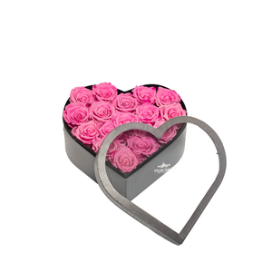 PINK PRESERVED ROSES | MEDIUM HEART CLASSIC GREY BOX