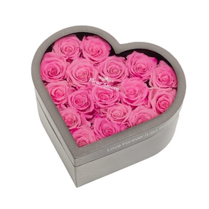 PINK PRESERVED ROSES | MEDIUM HEART CLASSIC GREY BOX