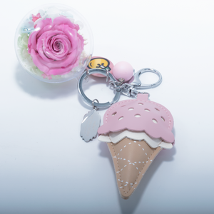 PINK PRESERVED ROSE | PINK ICE CREAM CONE KEYCHAIN