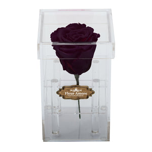 DARK PURPLE PRESERVED ROSE | PETITE ACRYLIC ROSE BOX