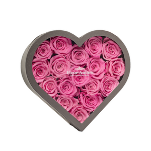 PINK PRESERVED ROSES | MEDIUM HEART CLASSIC GREY BOX