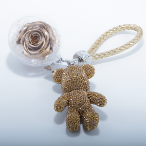 GOLD PRESERVED ROSE | GOLD CRYSTAL ROSE BEAR KEYCHAIN