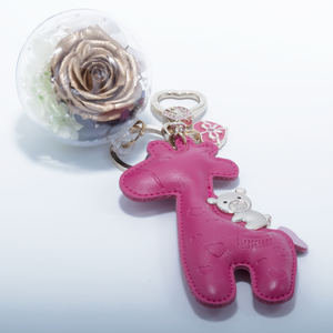 GOLD PRESERVED ROSE | HOT PINK GIRAFFE KEYCHAIN