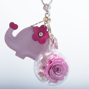 PINK PRESERVED ROSE | PINK ELEPHANT KEYCHAIN