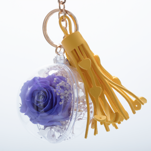 PURPLE PRESERVED ROSE | YELLOW BLUSH TASSEL KEYCHAIN