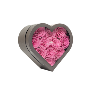 PINK PRESERVED ROSES | SMALL HEART CLASSIC GREY BOX