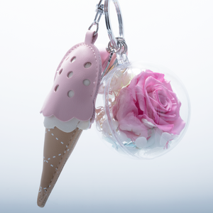 PINK PRESERVED ROSE | PINK ICE CREAM CONE KEYCHAIN