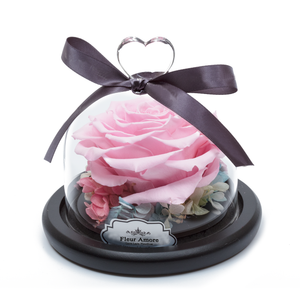 Pink Preserved Rose | Glass Dome with Heart Handle