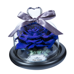 Royal Blue Preserved Rose | Glass Dome with Heart Handle