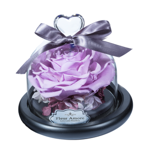 Purple Preserved Rose | Glass Dome with Heart Handle