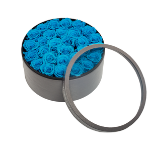 BLUE PRESERVED ROSES | LARGE ROUND CLASSIC GREY BOX