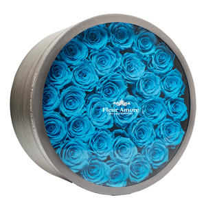 BLUE PRESERVED ROSES | LARGE ROUND CLASSIC GREY BOX