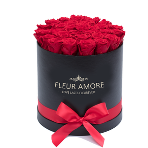 Red Preserved Roses | Medium Round Black Huggy Rose Box