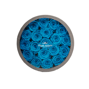 BLUE PRESERVED ROSES | MEDIUM ROUND CLASSIC GREY BOX