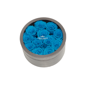 BLUE PRESERVED ROSES | SMALL ROUND CLASSIC GREY BOX