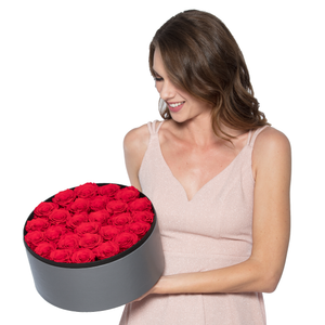 FADING RED PRESERVED ROSES | LARGE ROUND CLASSIC GREY BOX