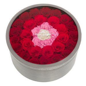 FADING RED PRESERVED ROSES | LARGE ROUND CLASSIC GREY BOX