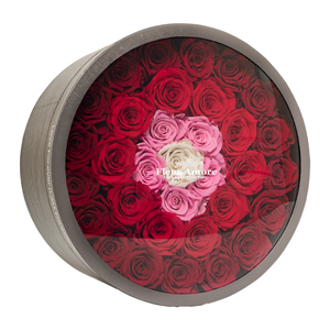 FADING RED PRESERVED ROSES | LARGE ROUND CLASSIC GREY BOX