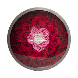 FADING RED PRESERVED ROSES | LARGE ROUND CLASSIC GREY BOX