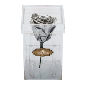 SILVER PRESERVED ROSE | PETITE ACRYLIC ROSE BOX