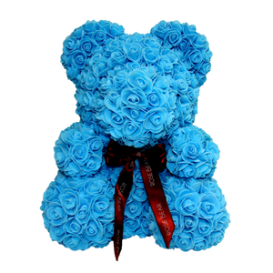 Classic Blue Rose Bear 40cm Tall