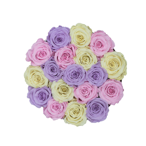 CANDY PRESERVED ROSES | SMALL ROUND WHITE HUGGY ROSE BOX