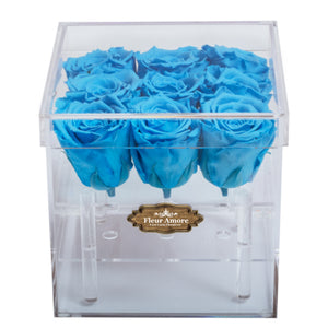 BLUE PRESERVED ROSES | SMALL ACRYLIC ROSE BOX