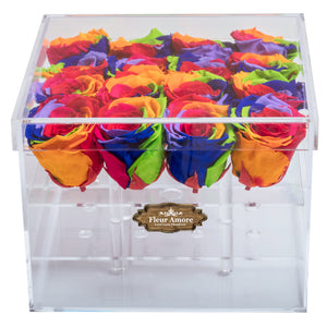 RAINBOW COLOR PRESERVED ROSE | MEDIUM ACRYLIC ROSE BOX