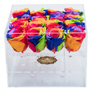 RAINBOW COLOR PRESERVED ROSE | MEDIUM ACRYLIC ROSE BOX