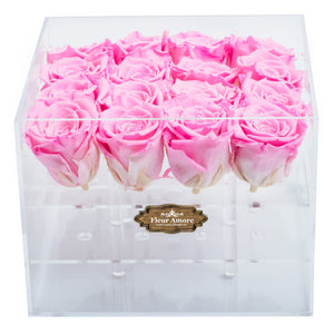 PINK COLOR PRESERVED ROSES | MEDIUM ACRYLIC ROSE BOX