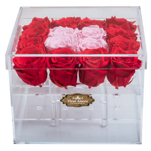 RED AND LIGHT PINK COLOR PRESERVED ROSES | MEDIUM ACRYLIC ROSE BOX