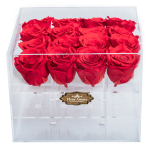 RED COLOR PRESERVED ROSES | MEDIUM ACRYLIC ROSE BOX