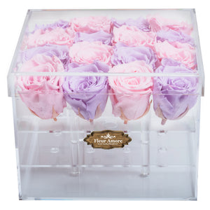 LIGHT PINK AND LIGHT PURPLE PRESERVED ROSES | MEDIUM ACRYLIC ROSE BOX