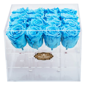 BLUE PRESERVED ROSES | MEDIUM ACRYLIC ROSE BOX